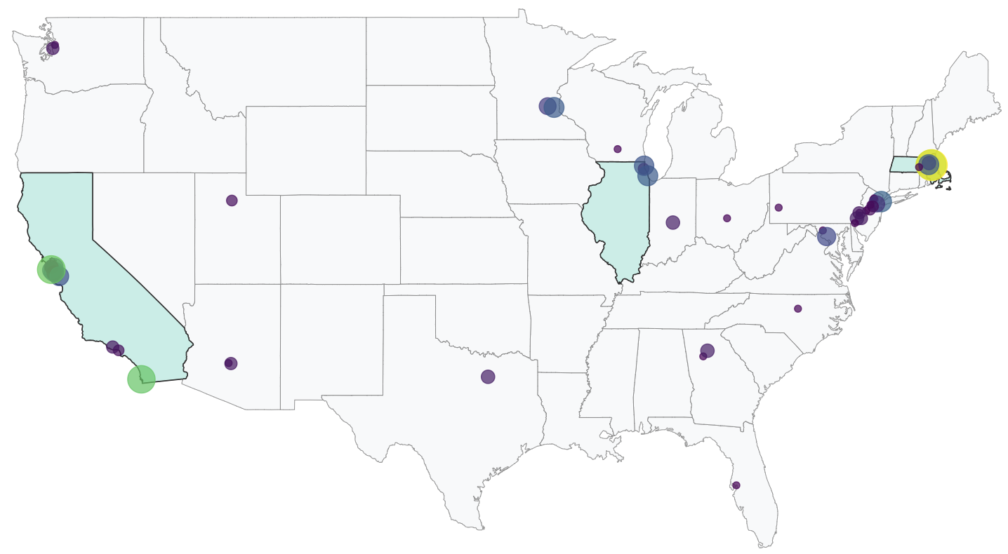Geographic distribution of AI/ML biotech hiring